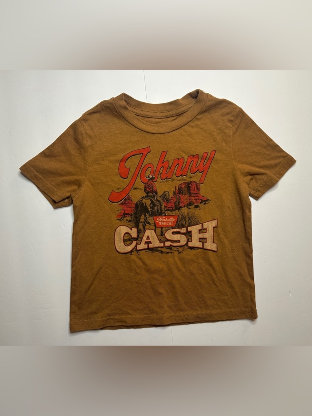 Kids Brown 'Johnny Cash' Graphic Tee - Classic Music Printed Top Size 4T